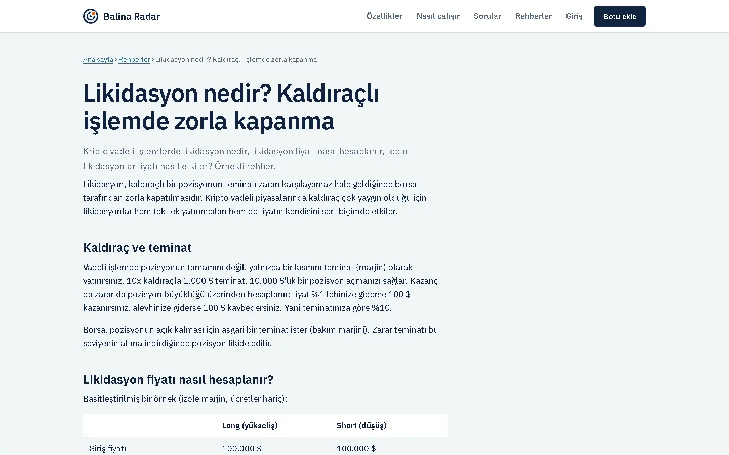 Rehber sayfaları: likidasyon, balina cüzdanı takibi ve bot kurulumu
