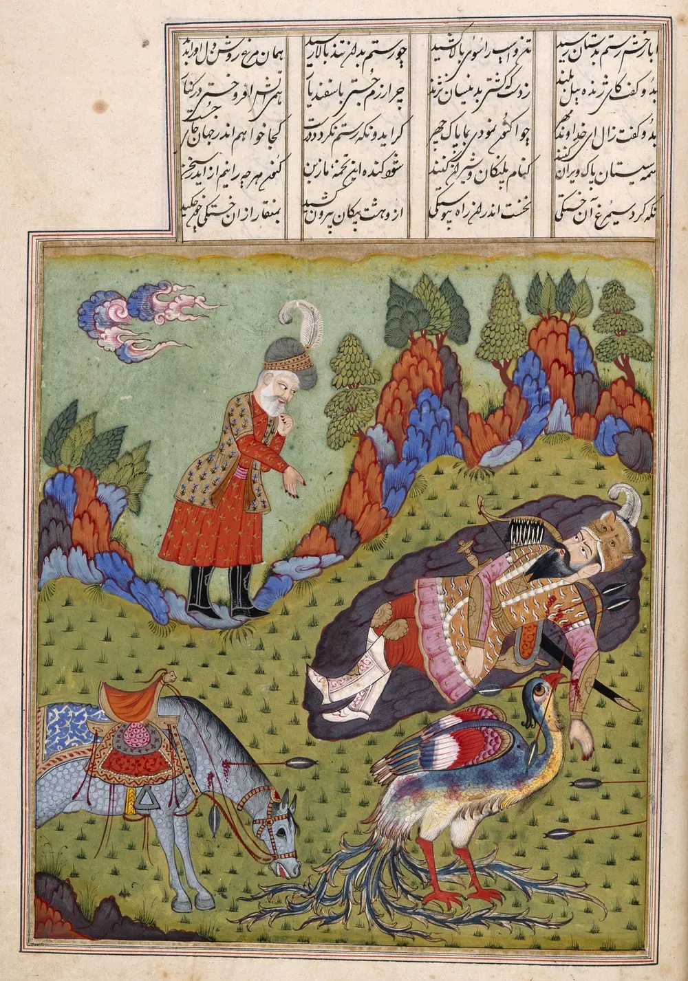 Simurg yaralı Rüstem'i iyileştiriyor; Şehname, 1719